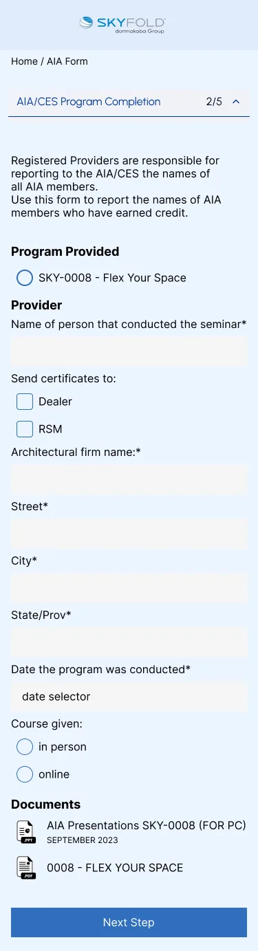 Skyfold: AIA Form Wireframe (Mobile)
