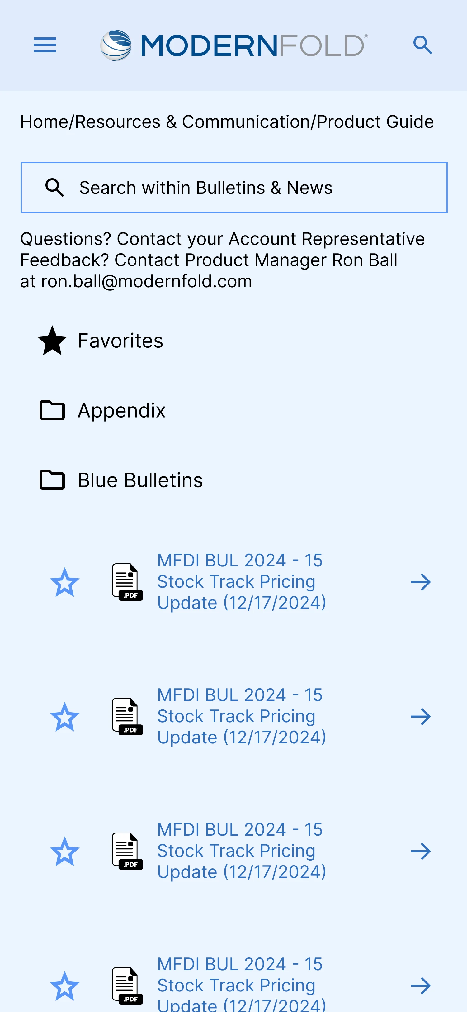 Modernfold: Product Guide Wireframe (Mobile)